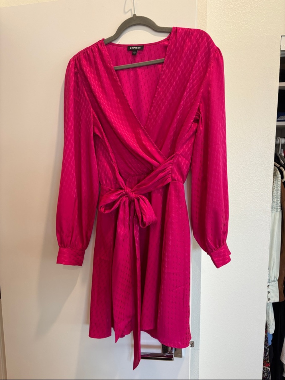 Express Hot Pink Wrap Dress with Tie Waist